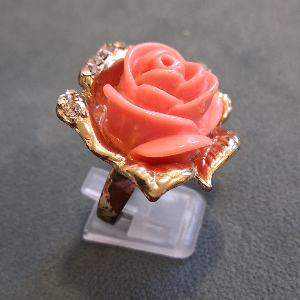 Resin & Rhinestone Cocktail Ring, Size 8